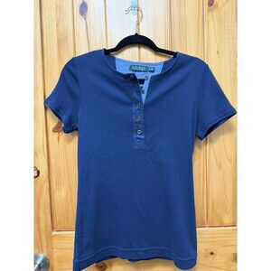 Lauren Ralph Lauren Shirt Women Navy Short sleeve Button Shirt Size Medium